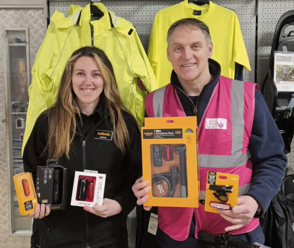 Mark Le Sage promoting ‘Don’t Be Dim, Be A Bright Cyclist’ campaign and Halfords offer