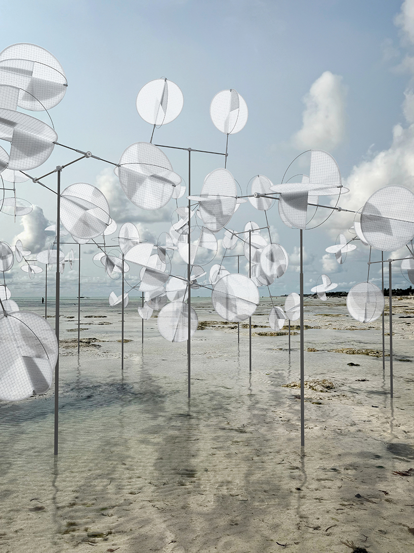 dancing installation by vincent leroy mirrors movements of wind on zanzibar’s shoreline