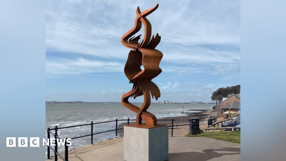 The CGI design for the installation, on a plinth, with the sea in front of it