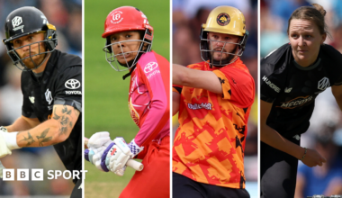 A split graphic of Phil Salt, Sophia Dunkley, Ben Duckett and Lauren Filer