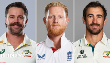 A split graphic of Travis Head (left), Ben Stokes (centre) and Mitchell Starc (right)