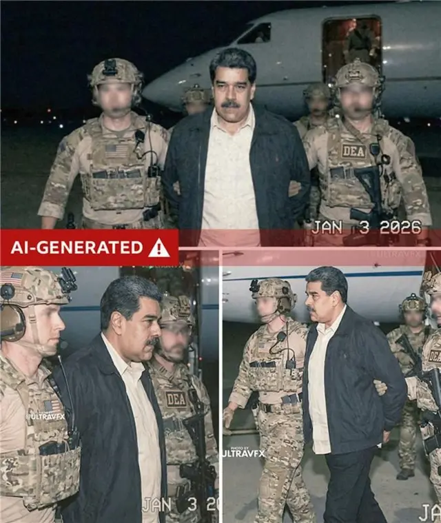 Three of the fake images with a red AI-generated label