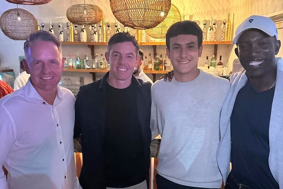 Mr Galeppini (16), pictured with Luke Donald, Rory McIlroy and Dwight Yorke in January 2024