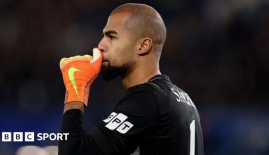 Robert Sanchez puts his hand to his mouth after a mistake against Arsenal