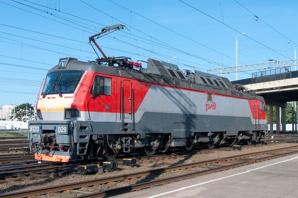 Electric locomotive EP20-029 of RZD at Minsk-Passenger station at Minsk in Belarus