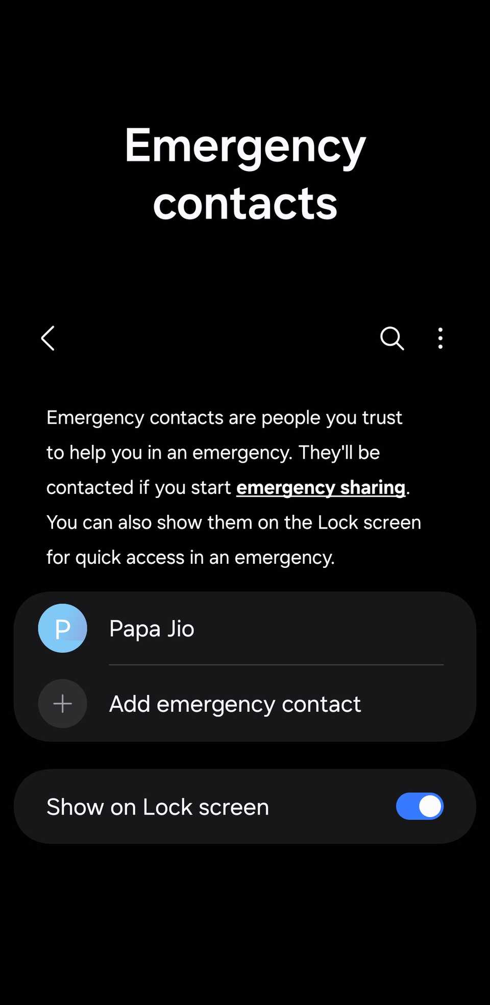 Emergency contacts on Android phone