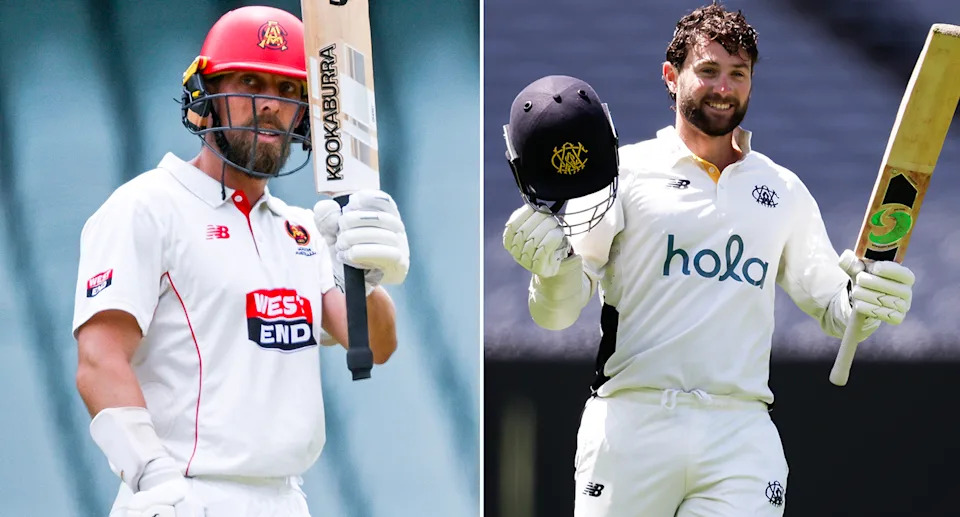 Jake Lehmann and Sam Whiteman in Sheffield Shield cricket.