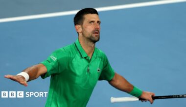 Novak Djokovic reacts during his Australian Open third-round win