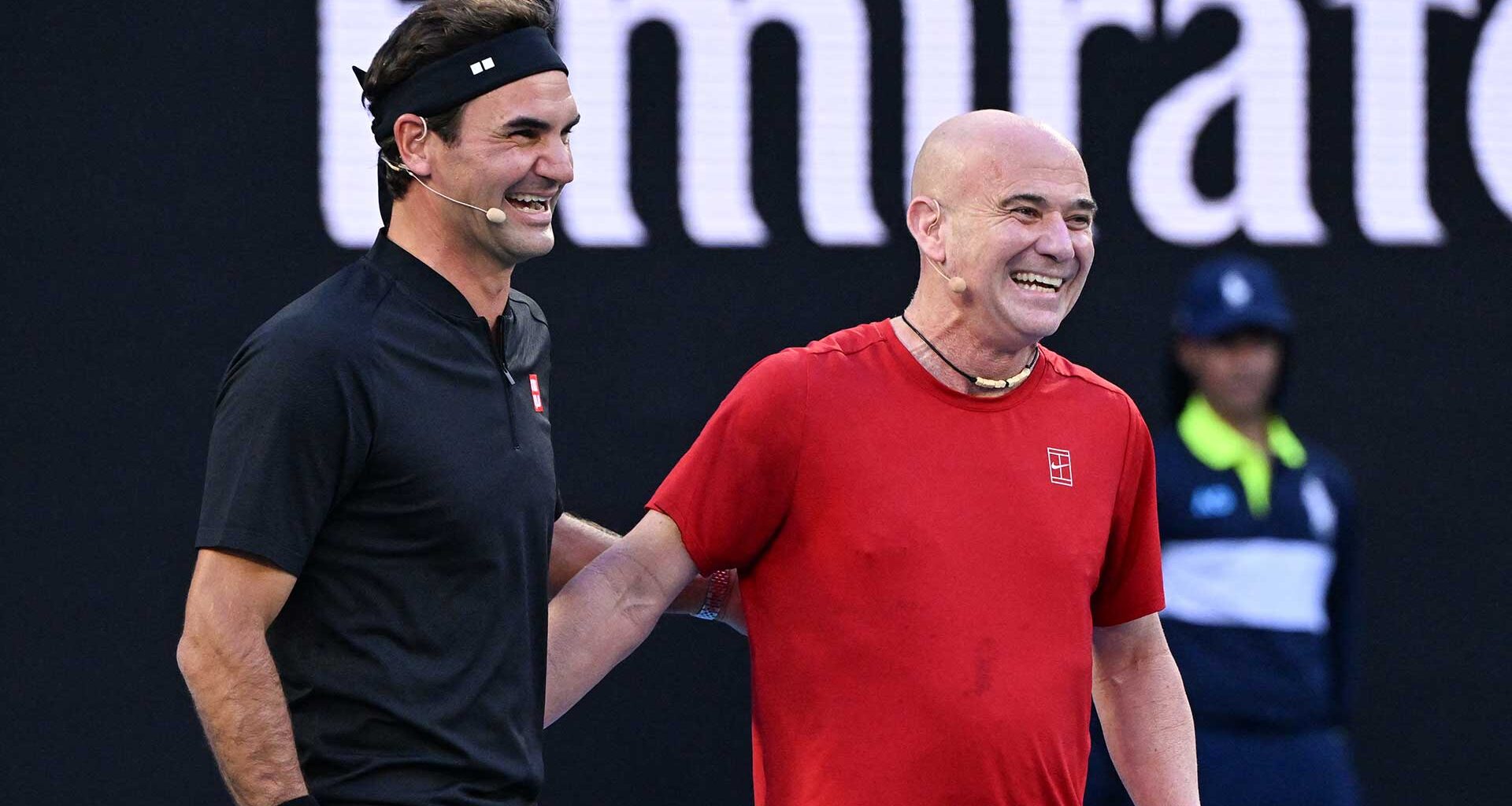 Roger Federer and Andre Agassi team on Saturday in Melbourne.