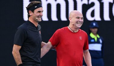 Roger Federer and Andre Agassi team on Saturday in Melbourne.