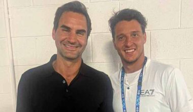 Roger Federer and Luciano Darderi pose for a photo at the 2026 Australian Open, where the Italian is into the second week.