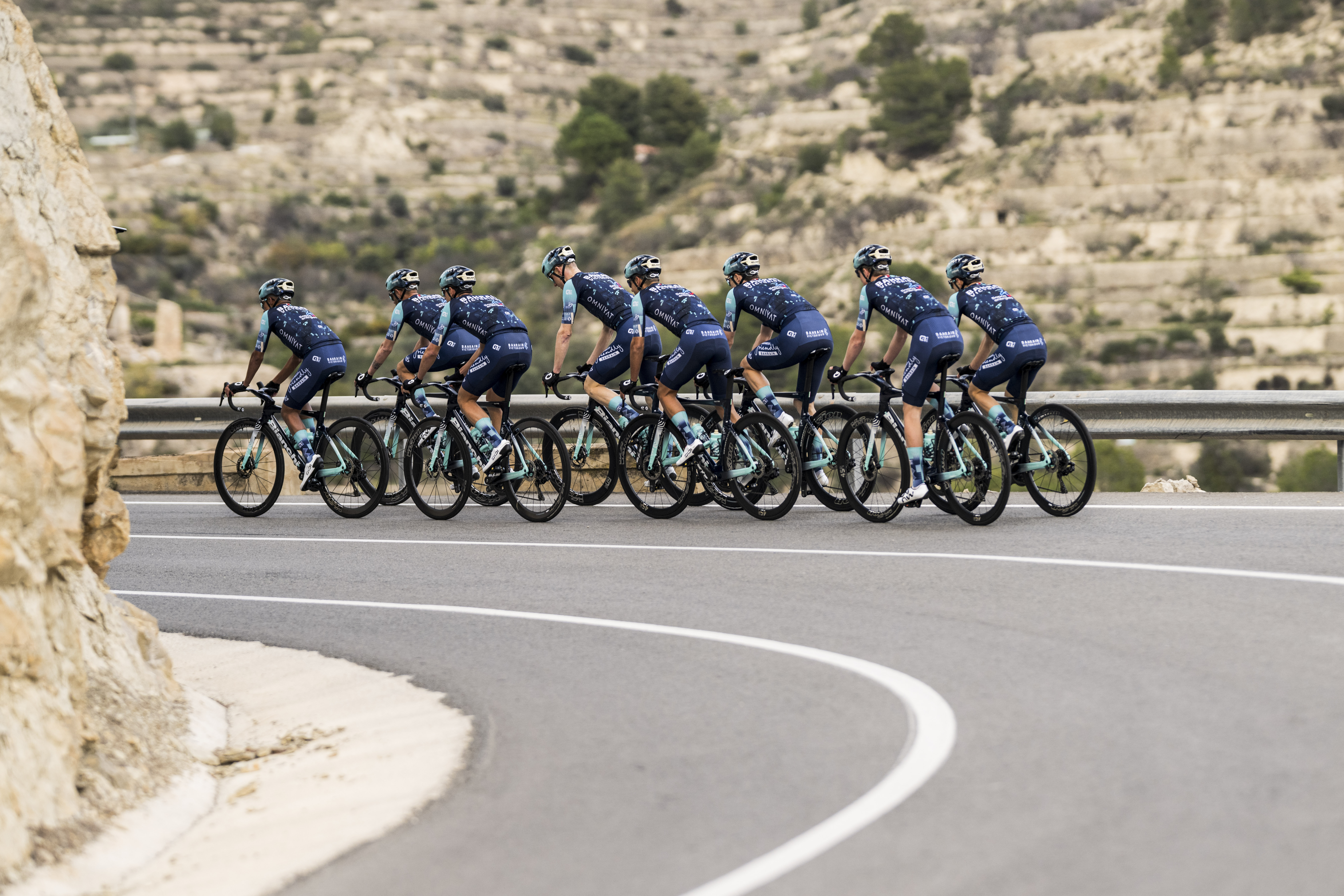 Bahrain Victorious during a training ride in December 2025 in Spain