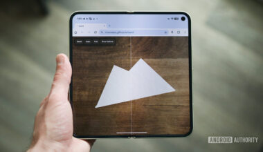 Origami website running on a foldable phone.