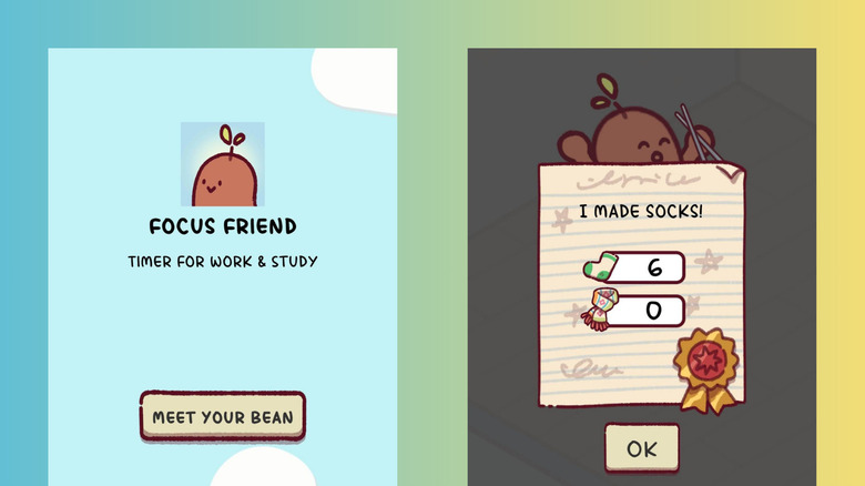 Focus Friend on Android showing welcome page and finished session