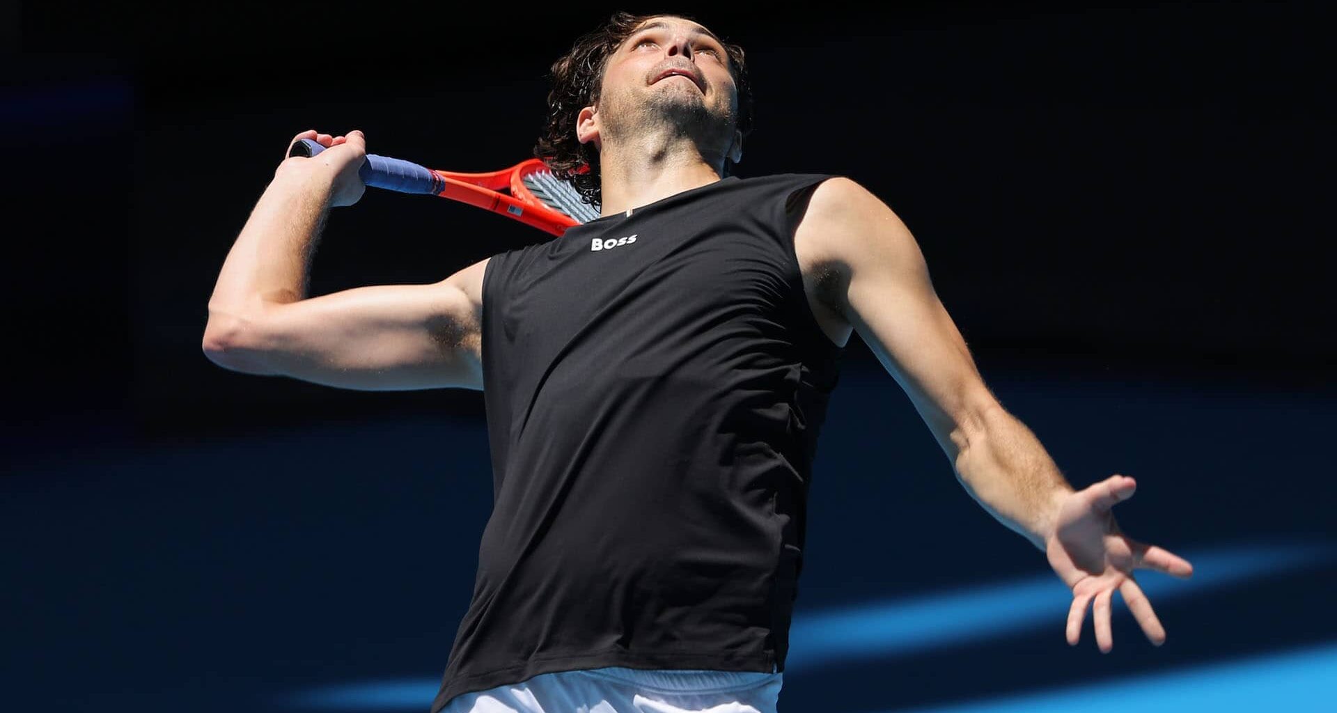 Taylor Fritz during practice on Monday at RAC Arena in Perth.