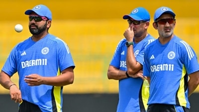 From left: Rohit Sharma, Ajit Agarkar and Gautam Gambhir (AFP)