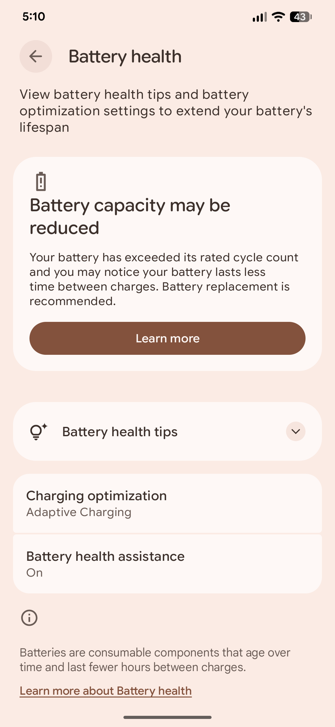 google android pixel 7 pro battery health screenshot reduced
