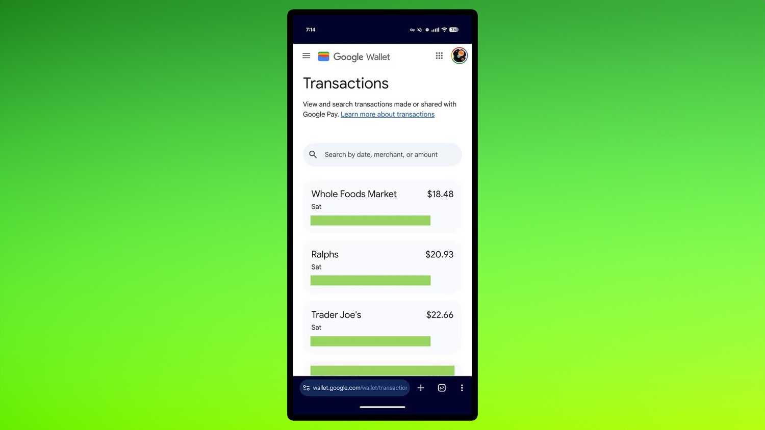 Google Wallet search feature.