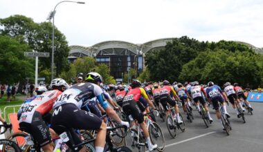ADELAIDE AUSTRALIA JANUARY 26 The Peloton on War Memorial Drive during Stage 6 of the Adelaide Circuit with the Oval Hotel in front of themduring day nine of the 2025 Tour Down Under on January 26 2025 in Adelaide Australia Photo by Sarah ReedGetty Images