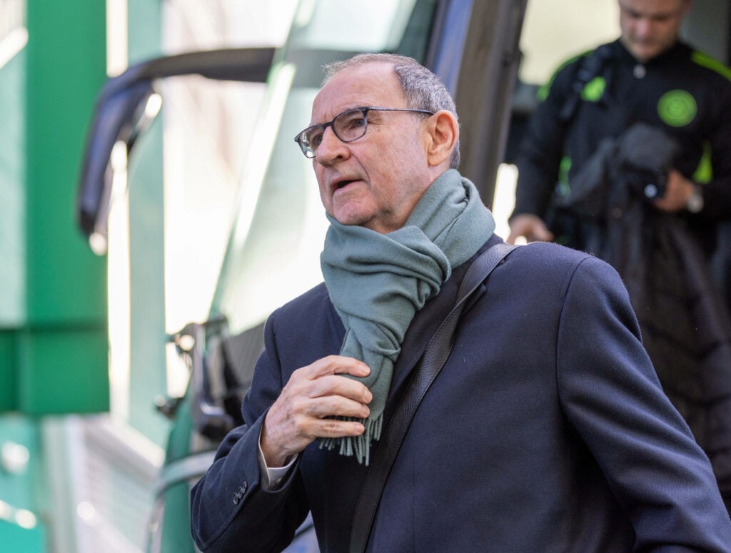 Celtic manager Martin O'Neill steps off the team bus.