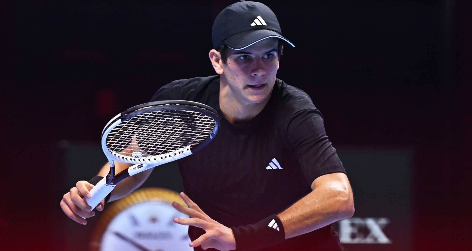 Rafael Jodar in action during the 2025 Next Gen ATP Finals presented by PIF.