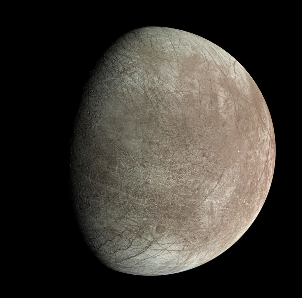Image of Jupiter’s moon Europa captured by NASA's Juno spacecraft during a flyby on 29 Septemebr 2022. Image data: NASA/JPL-Caltech/SwRI/MSSS. Image processing: Björn Jónsson (CC BY 3.0)