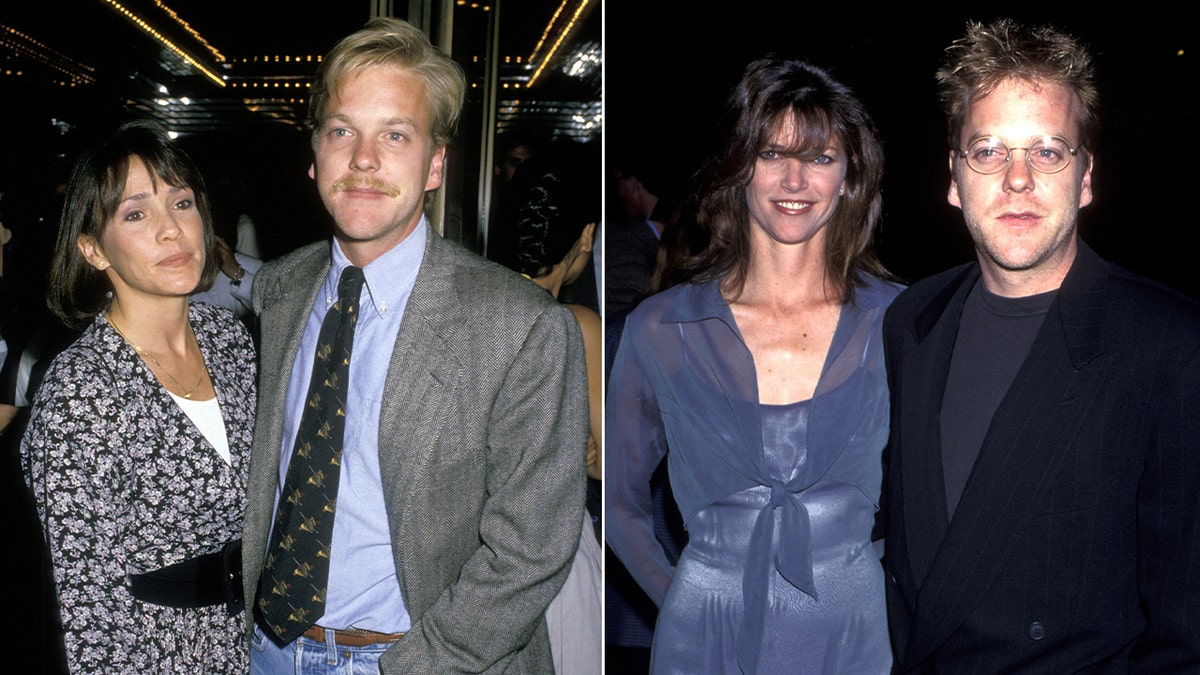 A split of Kiefer Sutherland with his first and second wife.