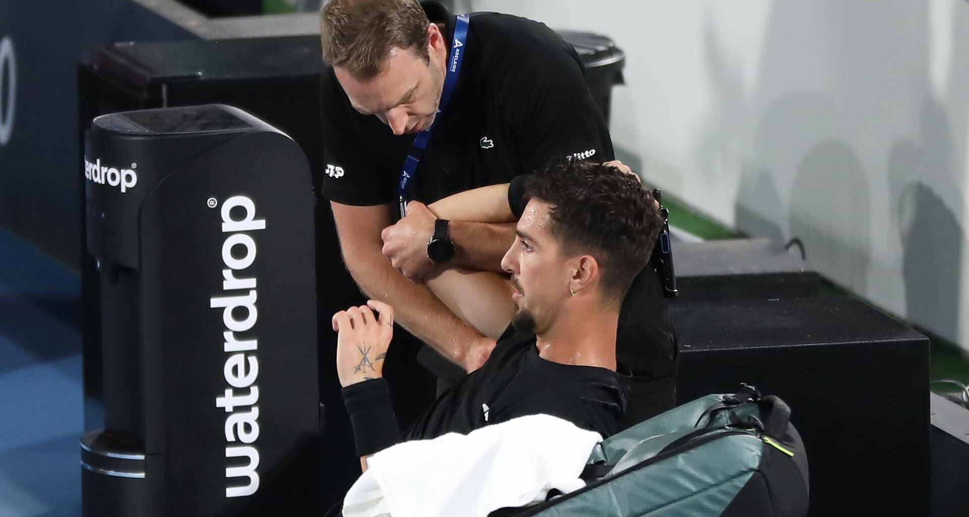 Thanasi Kokkinakis during his first-round match Monday evening in Adelaide against Sebastian Korda.