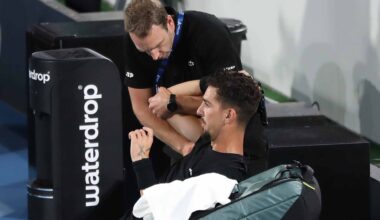 Thanasi Kokkinakis during his first-round match Monday evening in Adelaide against Sebastian Korda.