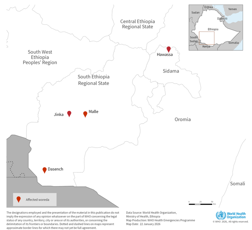 Map for Marburg virus disease in Ethiopia