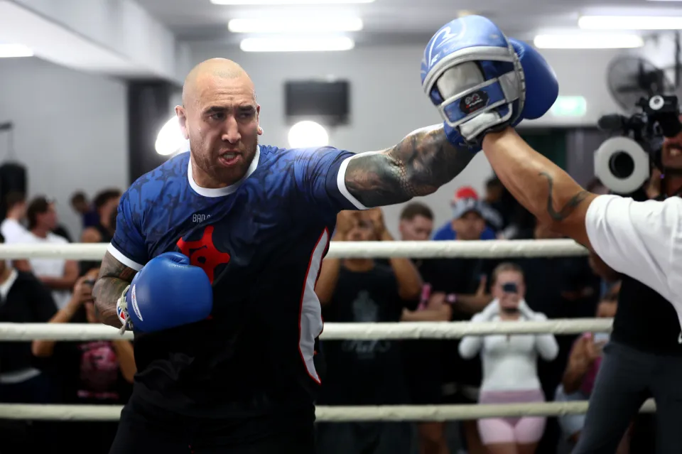 BRISBANE, AUSTRALIA - JANUARY 13: Nelson Asofa-Solomona during an open workout session at PCYC Lang Park on January 13, 2026 in Brisbane, Australia. (Photo by Chris Hyde/Getty Images)