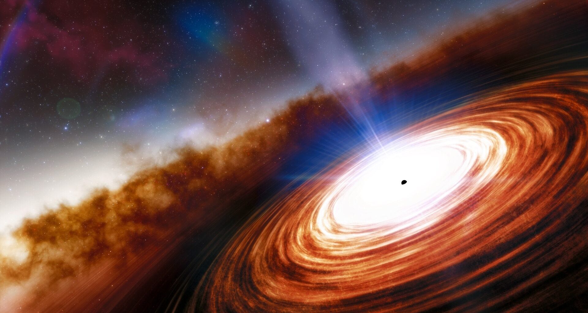Artist's impression of an active supermassive black hole in the early universe. Credit: NOIRLab/NSF/AURA/J. da Silva