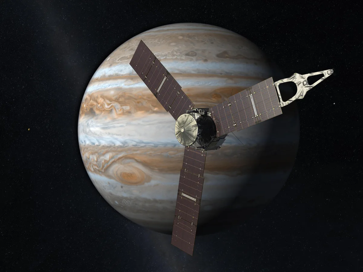 An artist's impression of the Juno spacecraft at Jupiter. Credit: NASA