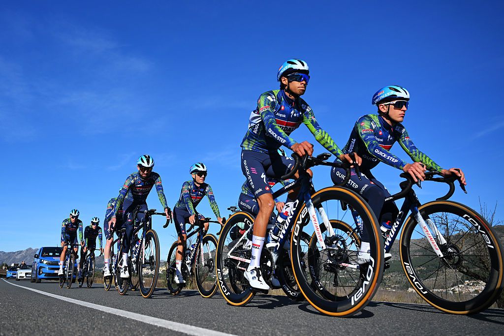 CALPE, SPAIN - JANUARY 08: Ilan Van Wilder of Belgium and Team Soudal Quick-Step (R) during the Team Soudal Quick-Step 2026, Media Day on January 08, 2026 in Calpe, Spain. (Photo by Tim de Waele/Getty Images)