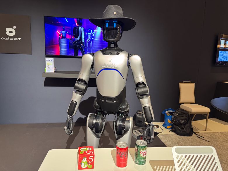 A humanoid robot from robotics company Agibot is on display at Nvidia's booth.