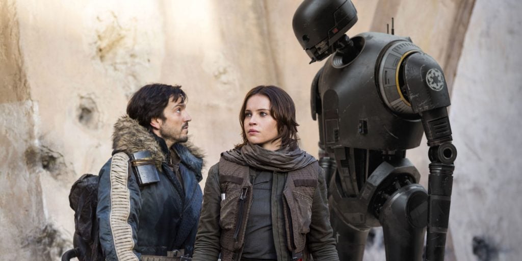 Cassian Andor, Jyn Erso and K-2SO in Rogue One