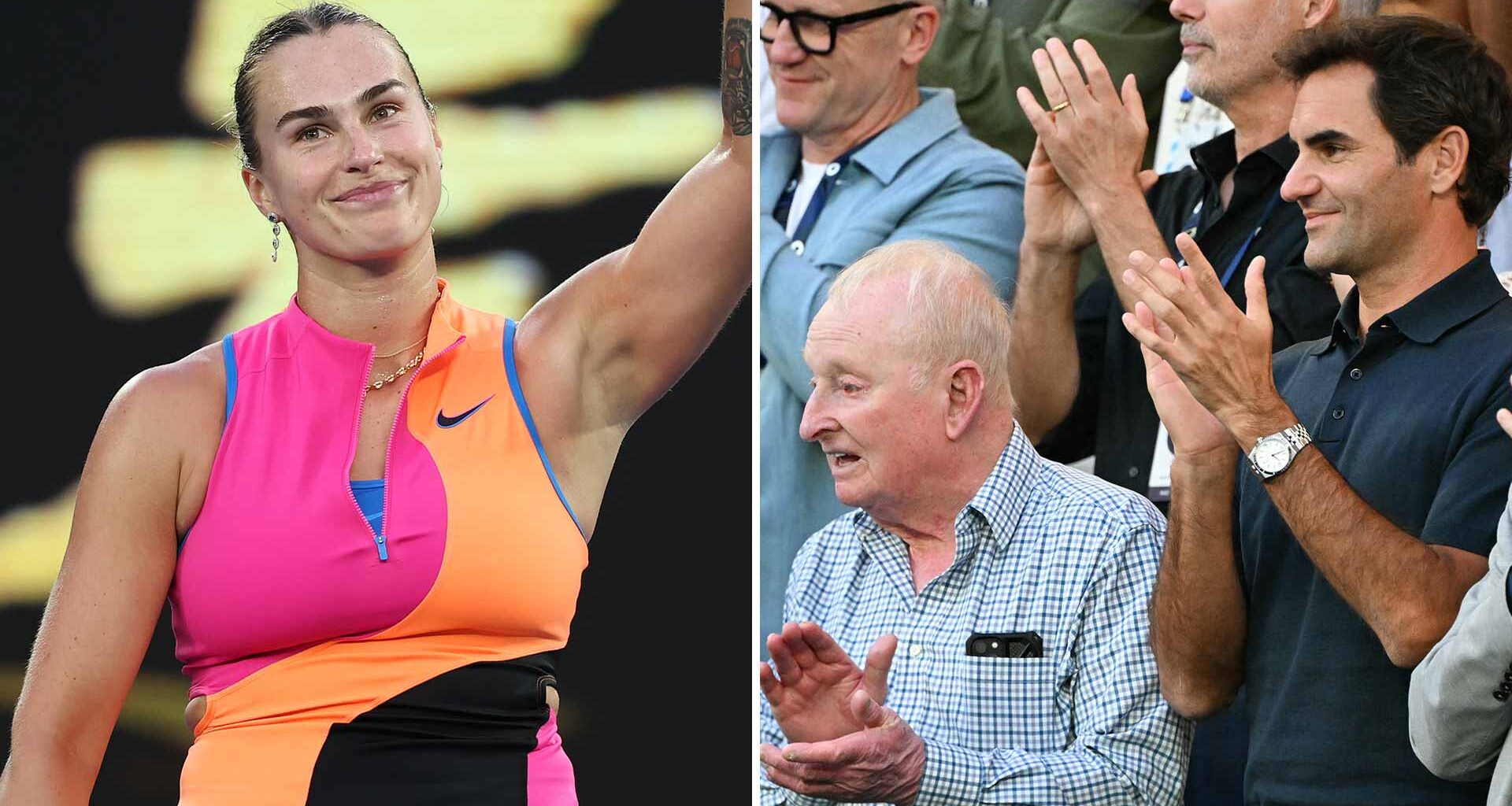 Aryna Sabalenka was in action in front of Roger Federer and Rod Laver on Sunday in Melbourne.