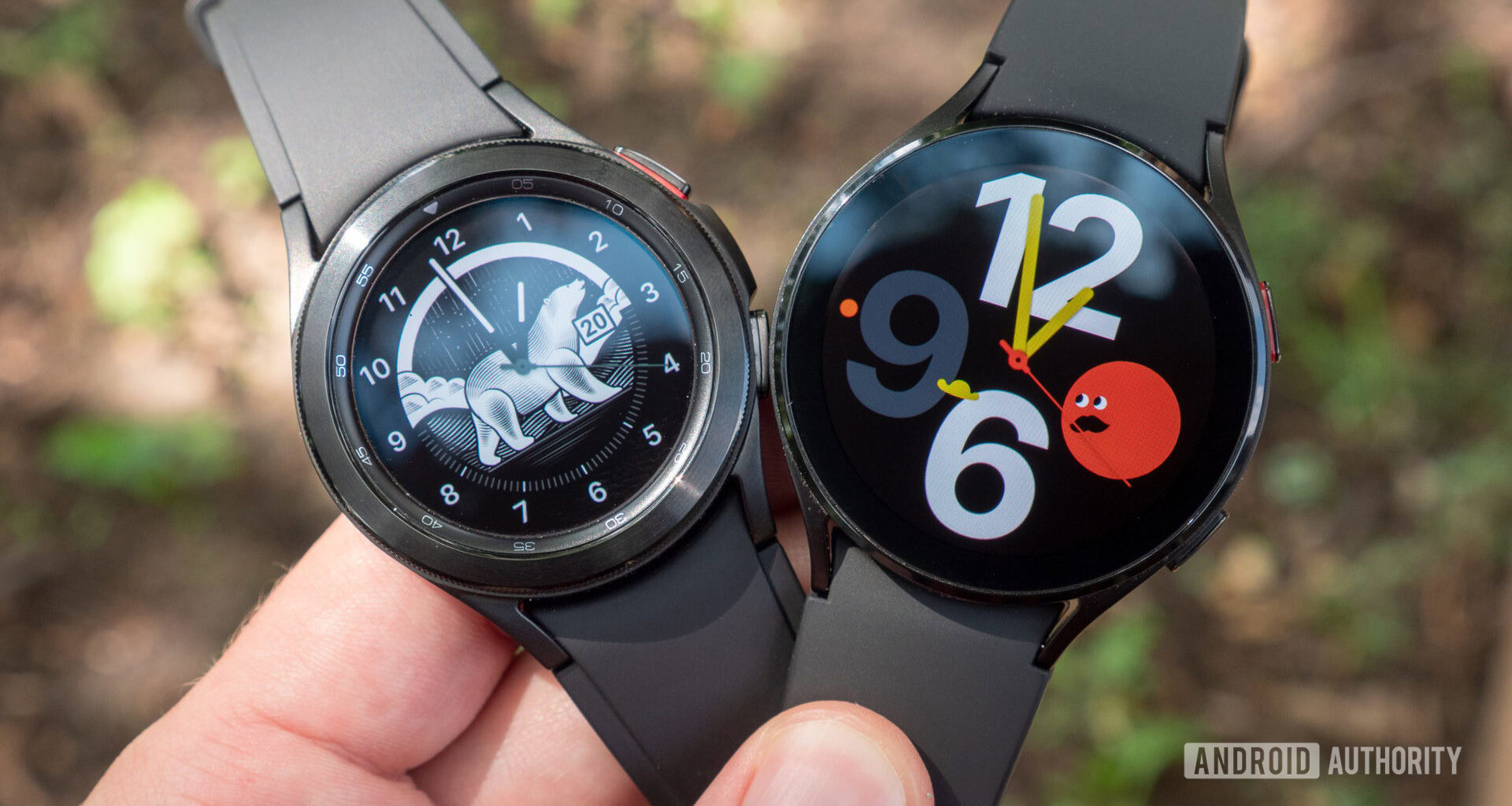 The Samsung Galaxy Watch 4 and Samsung Galaxy Watch 4 Classic being held in someone's hand.