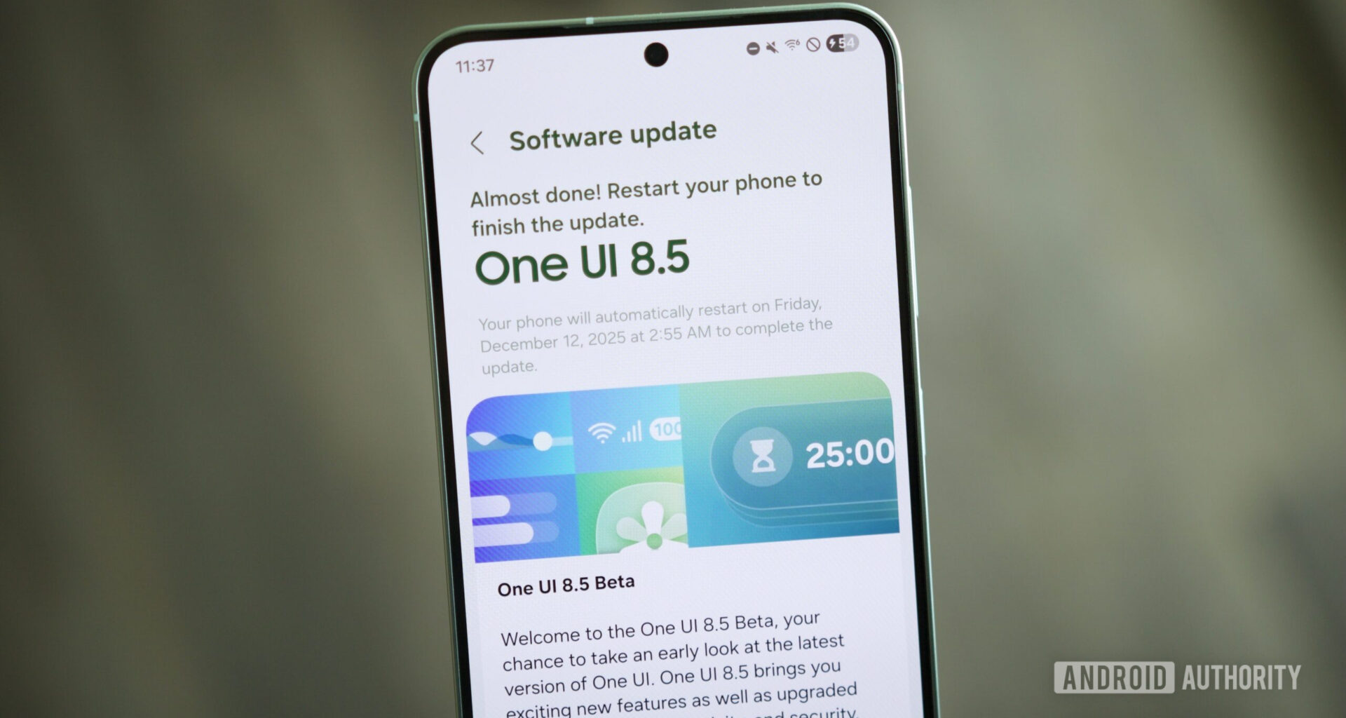A Samsung phone showing the sign-up page for the One UI 8.5 beta.