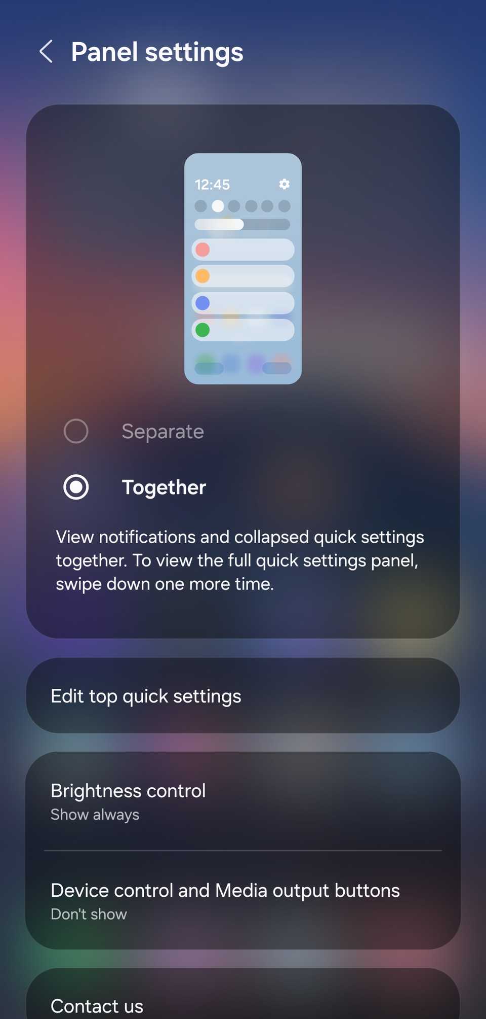 panel settings on Samsung