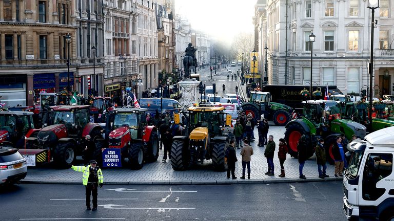 Farmers lining Westminster with tractors became commonplace in 2025. Pic: Reuters