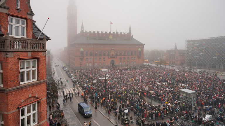 Marches in Copenhagen for the 'Hands Off Greenland' protest. Pic: Reuters.