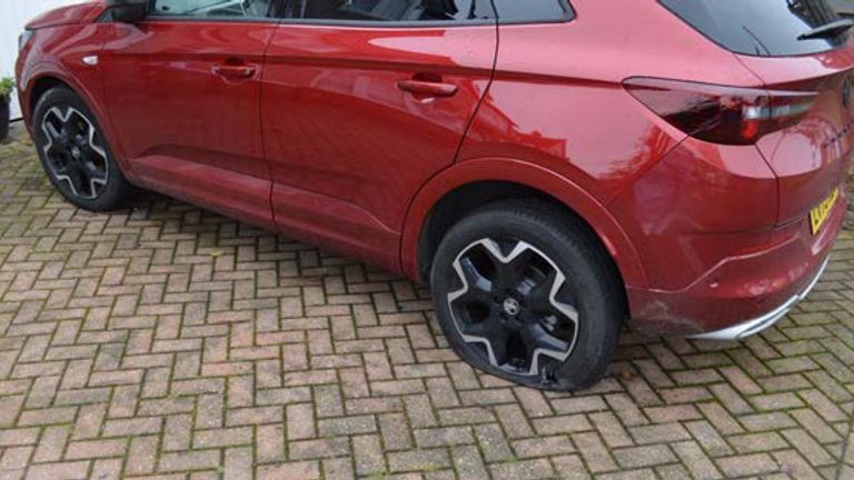 Damage to a vehicle near where the bomb went off Pic: Met Police/PA