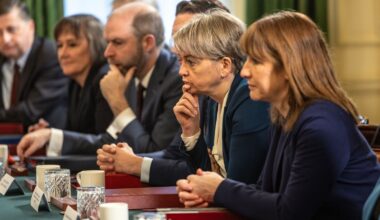 Cabinet ministers are not happy with the business rates increase announced by Rachel Reeves (R). Pic: PA