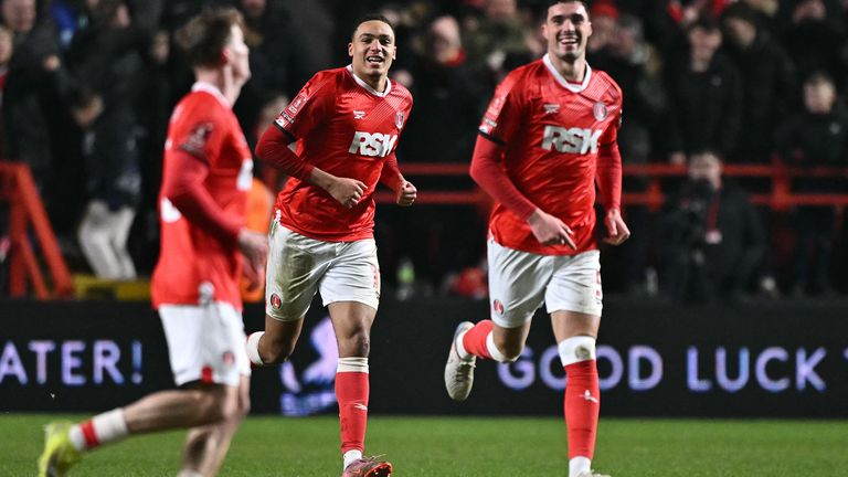 Miles Leaburn (centre) pulled a goal back for Charlton at 2-1