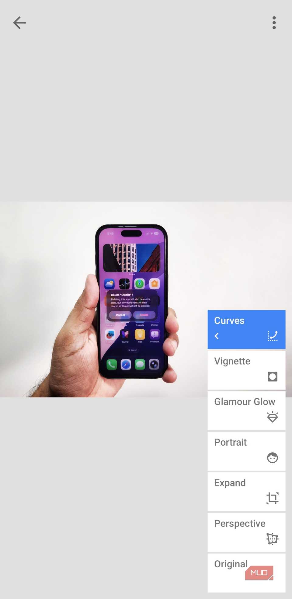 Snapseed last edits menu on Android