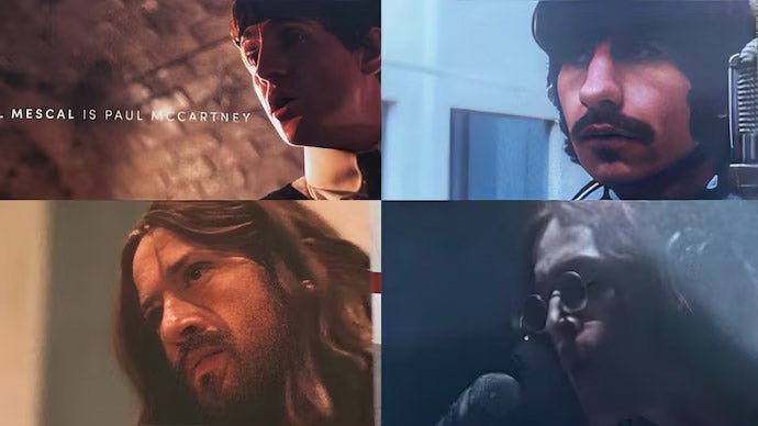 Clockwise from bottom left: Quinn as George Harrison, Mescal as Paul McCartney, Keoghan as Ringo Starr and Dickinson as Lennon