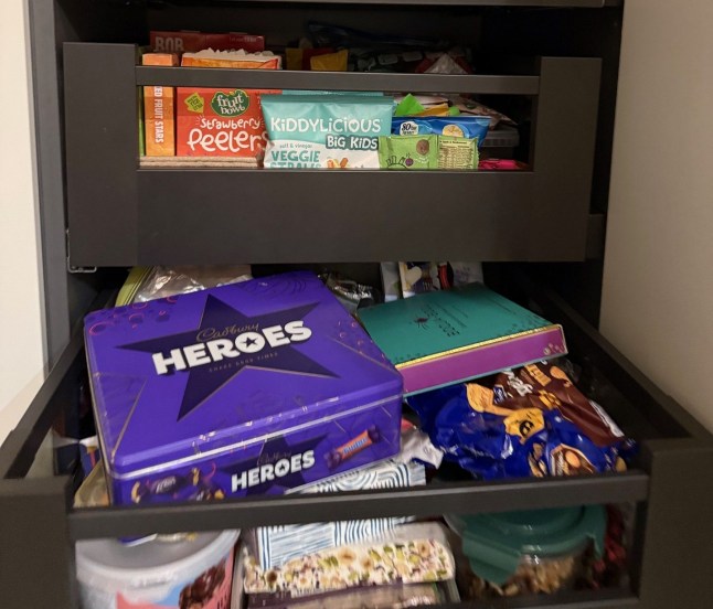 Katherine's secret chcolate stash in her kitchen