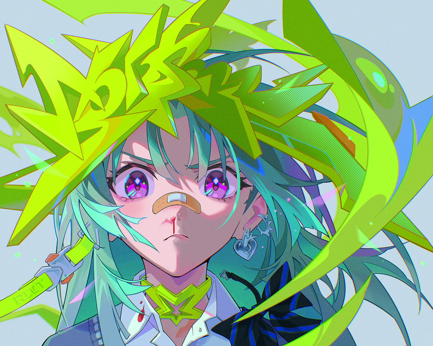Digital character art that blends an anime style with graffiti