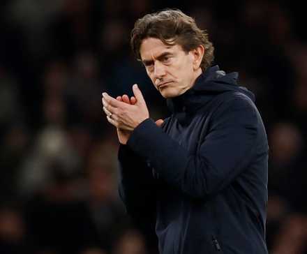 Tottenham Hotspur manager Thomas Frank looks dejected after the match